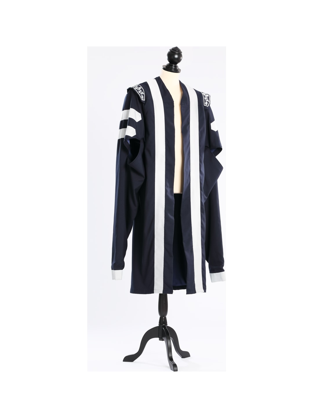 Dean's robe in black with silver trim, front view