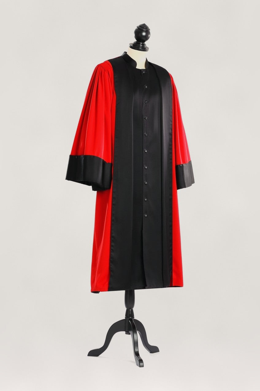 Judicial robe France, red and black, front view