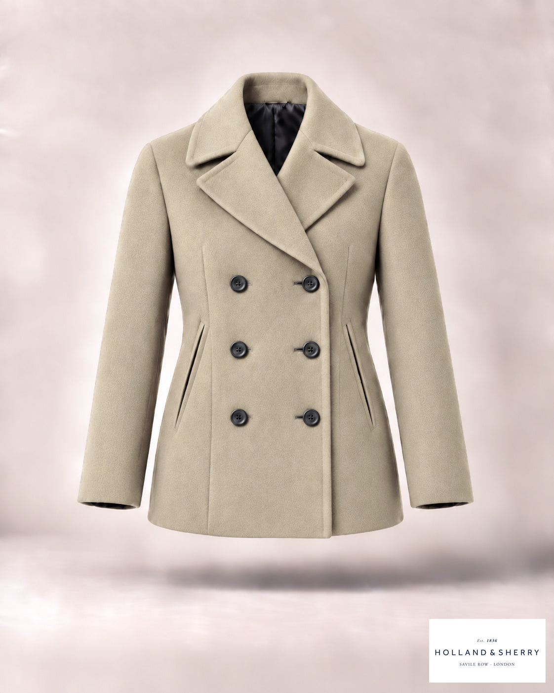 The Peacoat Women, Oatmeal, Hip length, Front view.