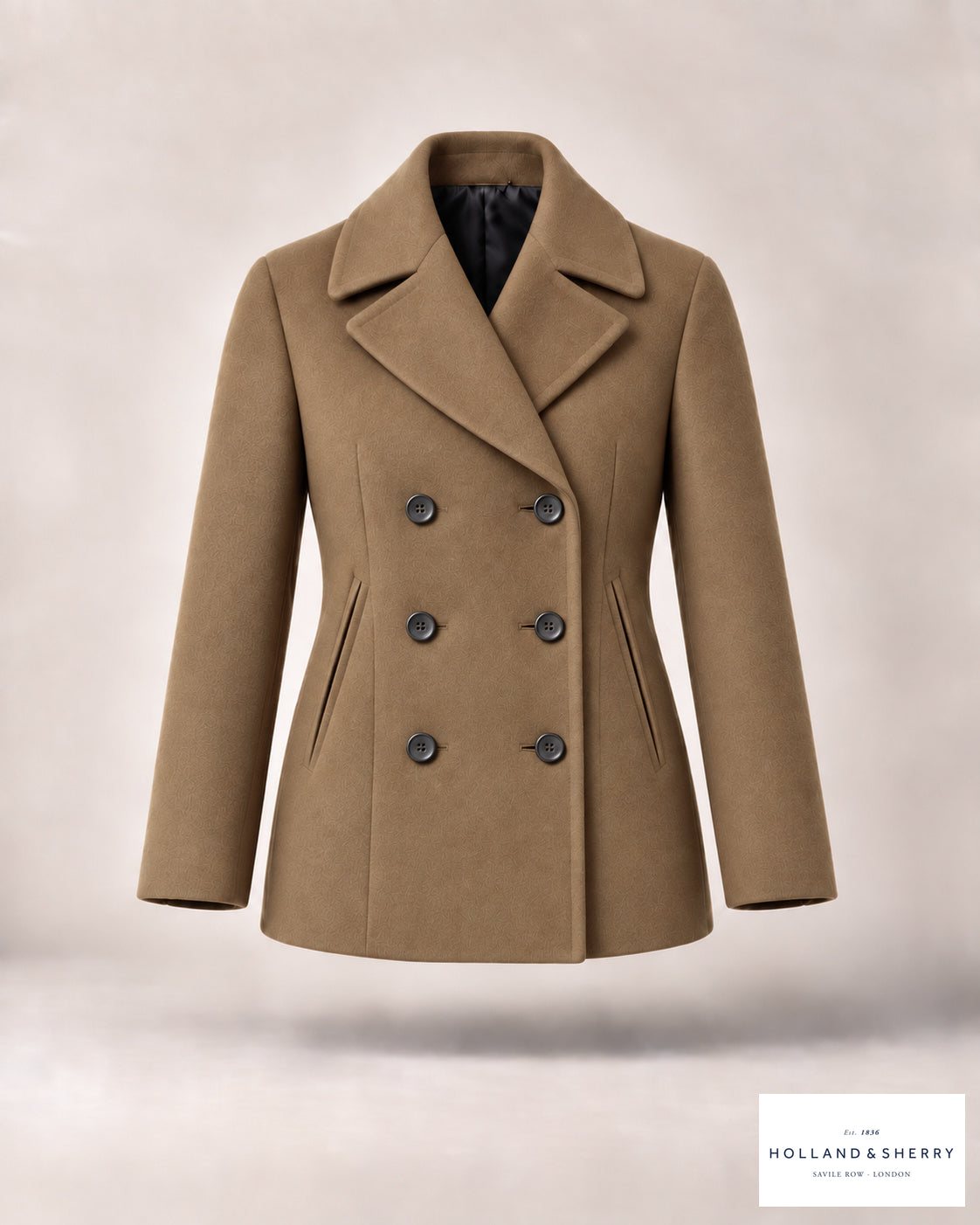 The Peacoat Women, Camel, Hip length, Front view.
