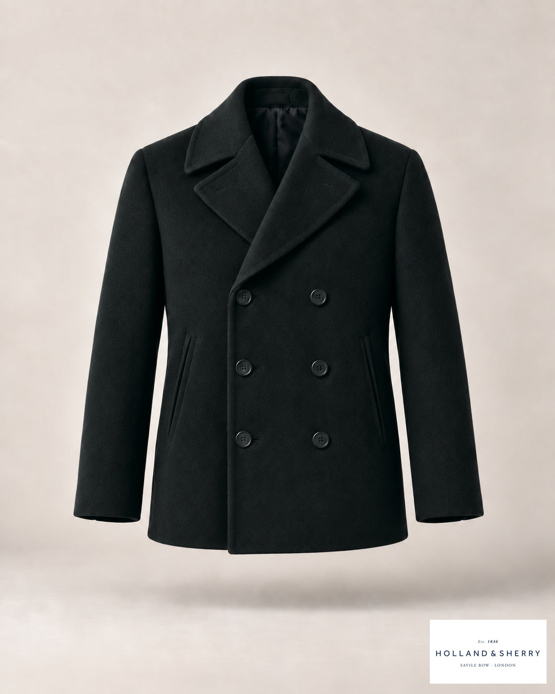 The Peacoat Men, Black, Hip length, Front view.