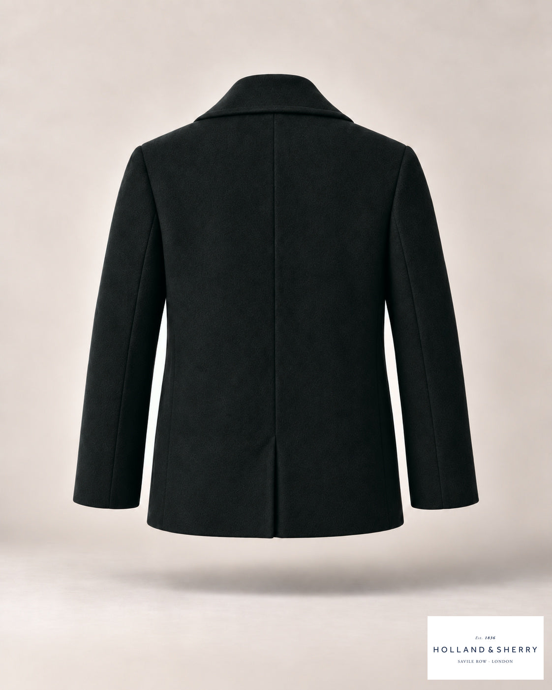 The Peacoat Men, Black, Hip length, Back view.