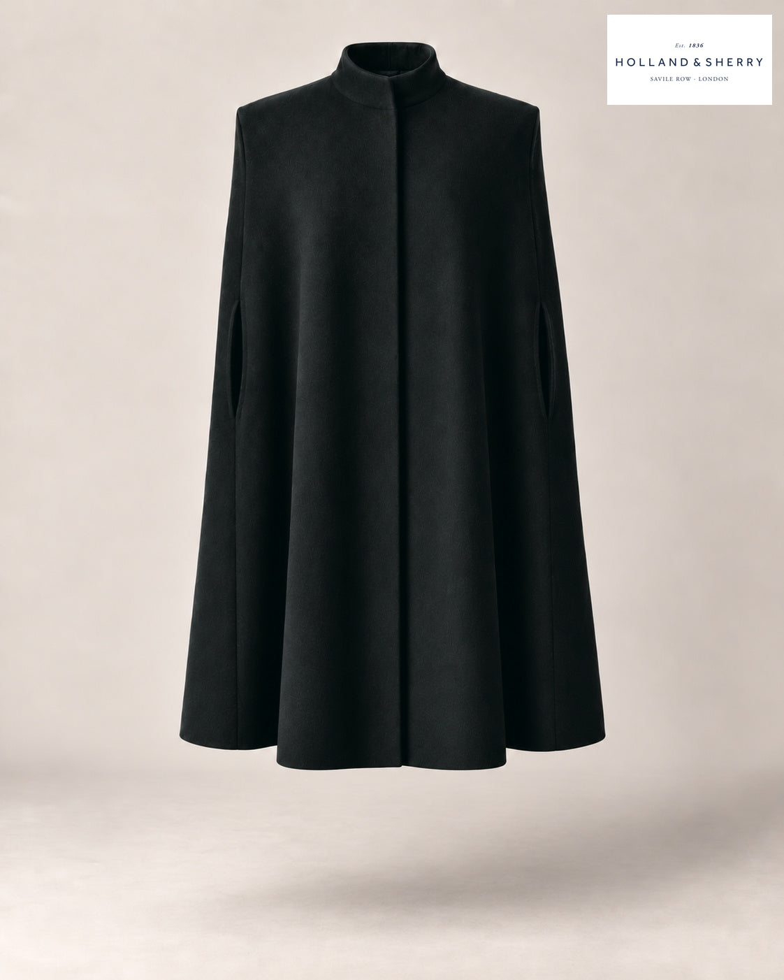 The Cape Men, Black, Knee length, Front view.