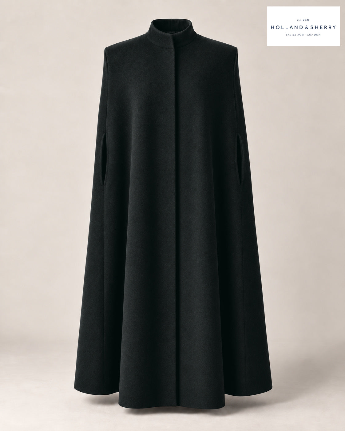 The Cape Men, Black, Calf length, Front view.