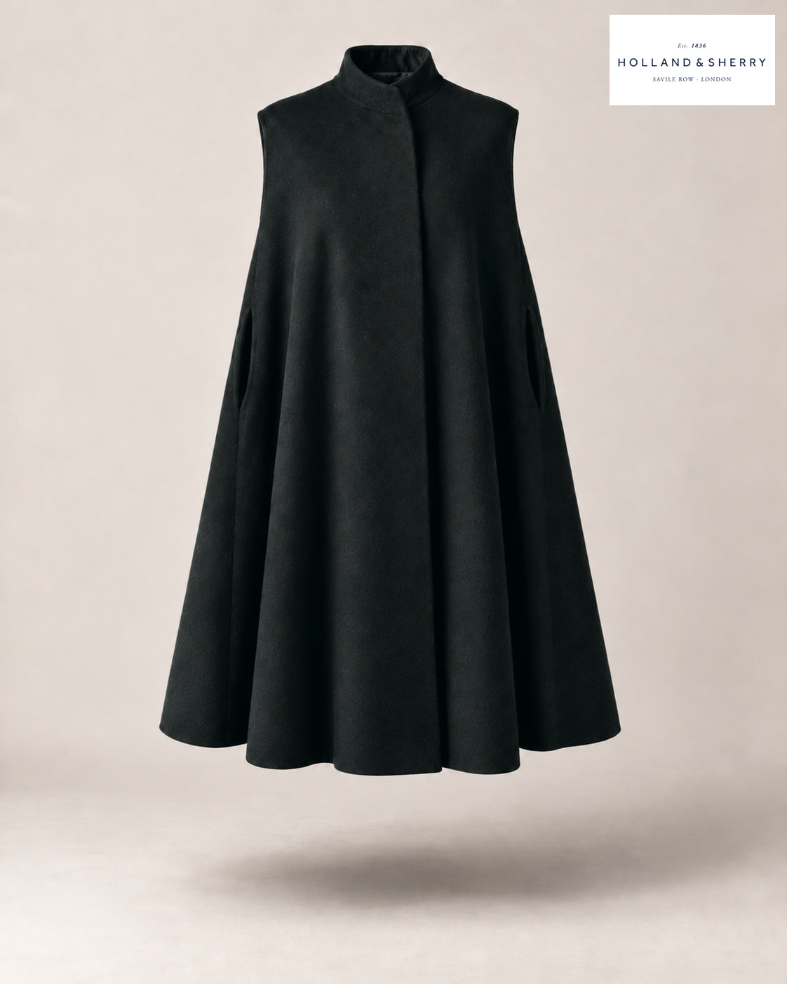 The Cape Women, Black, Knee length, Front view.