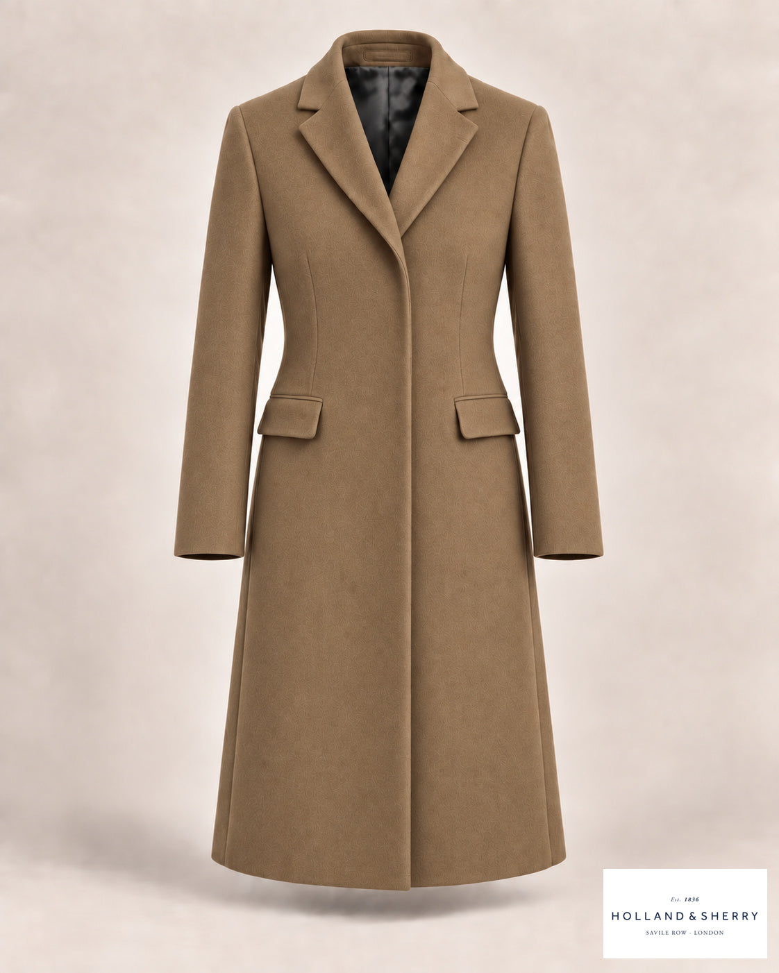 The Chesterfield Women, Camel, Calf length, Front view.
