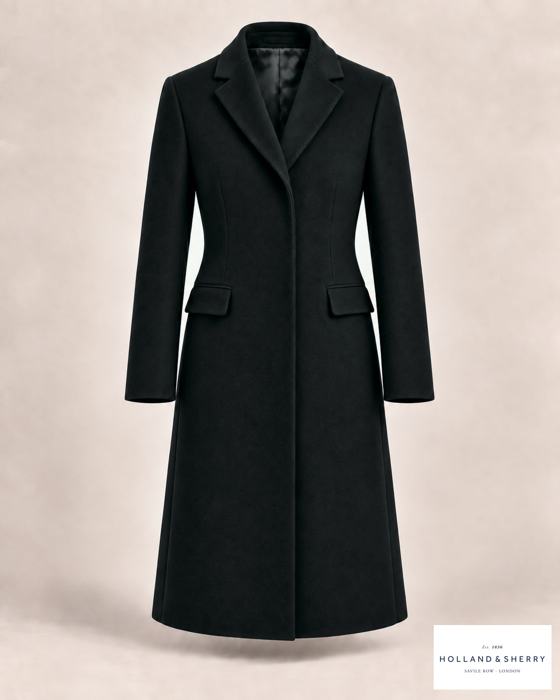 The Chesterfield Women, Black, Calf length, Front view.