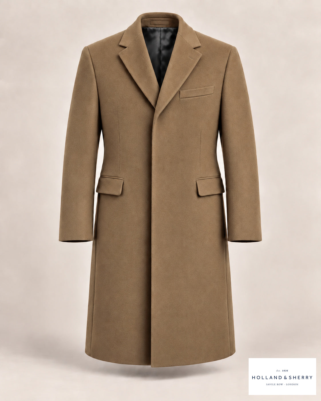 The Chesterfield Men, Camel, Calf length, Front view.