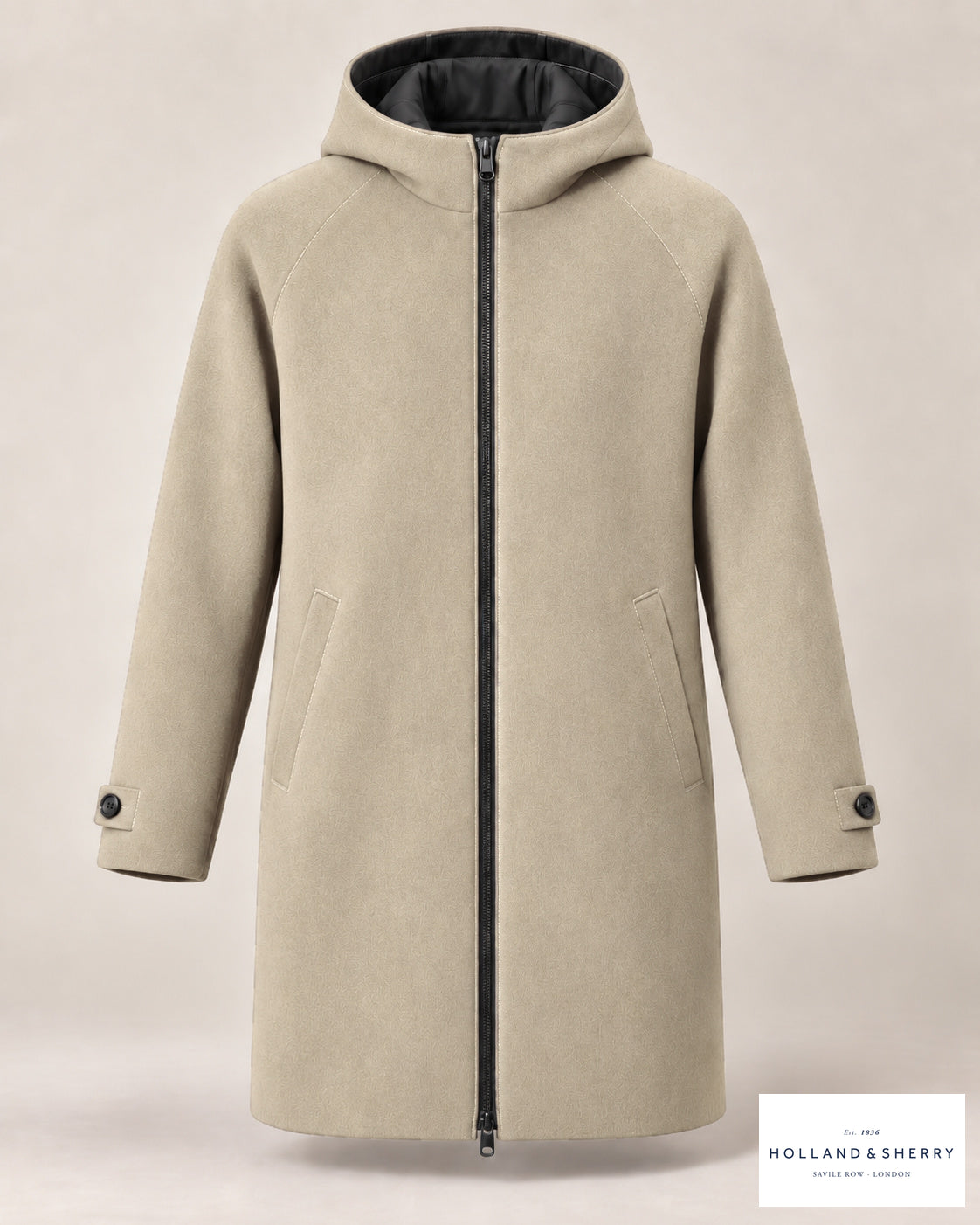 The Parka, Oatmeal, Knee length, Front view.