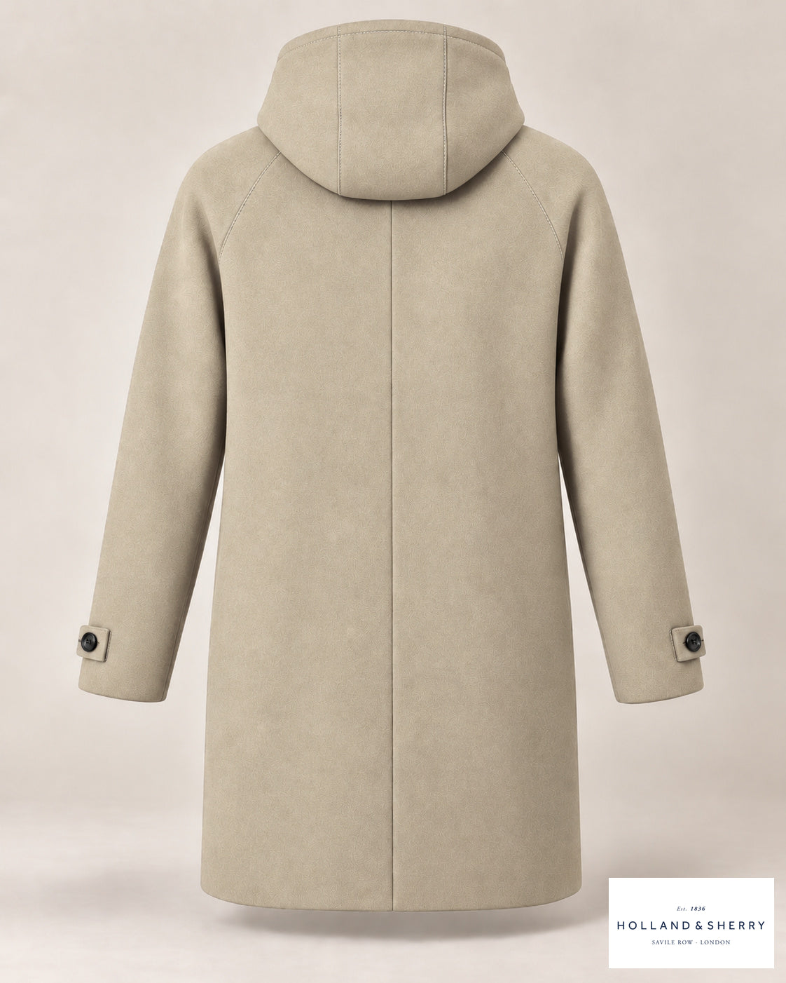 The Parka, Oatmeal, Knee length, Back view.