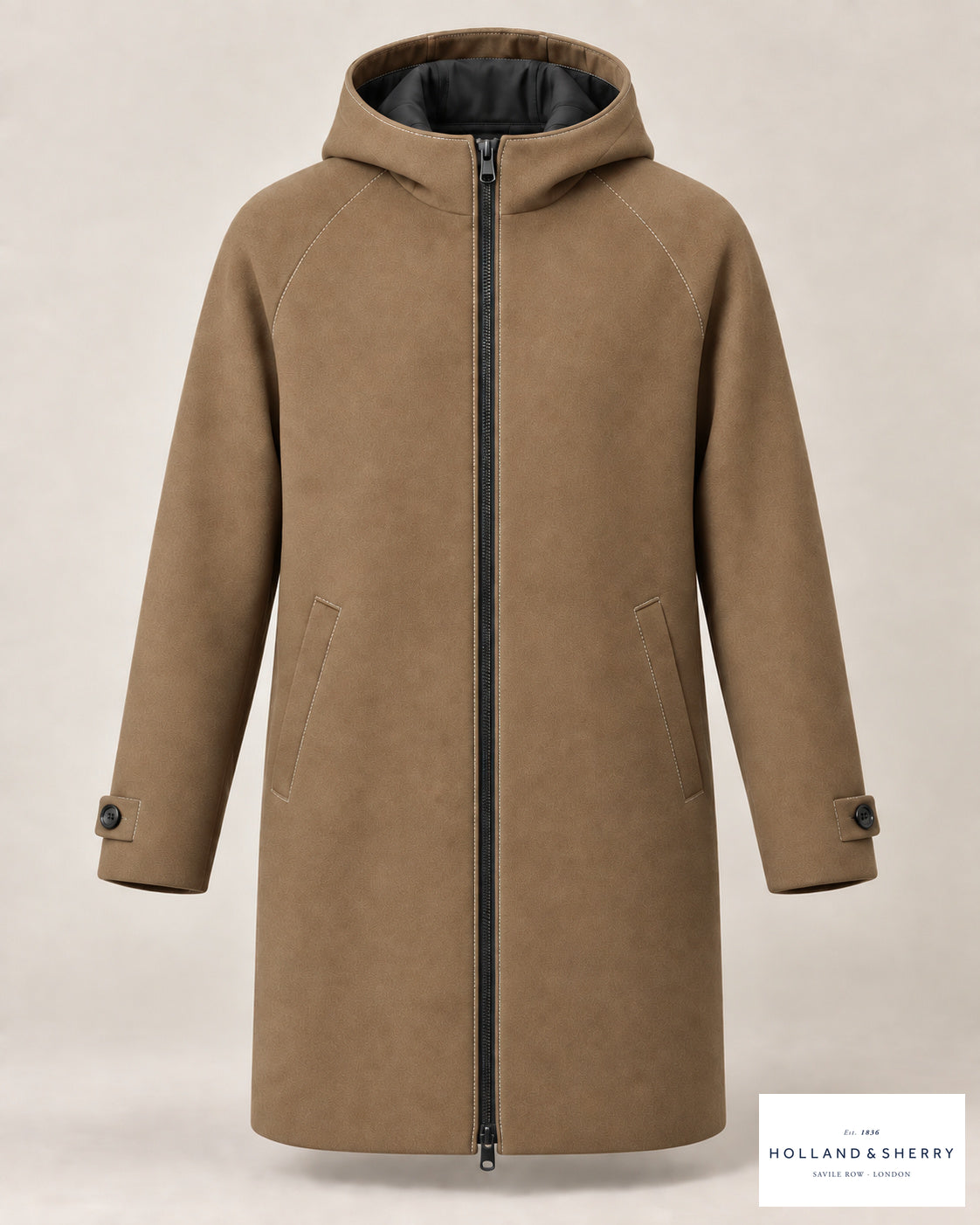 The Parka, Camel, Knee length, Front view.