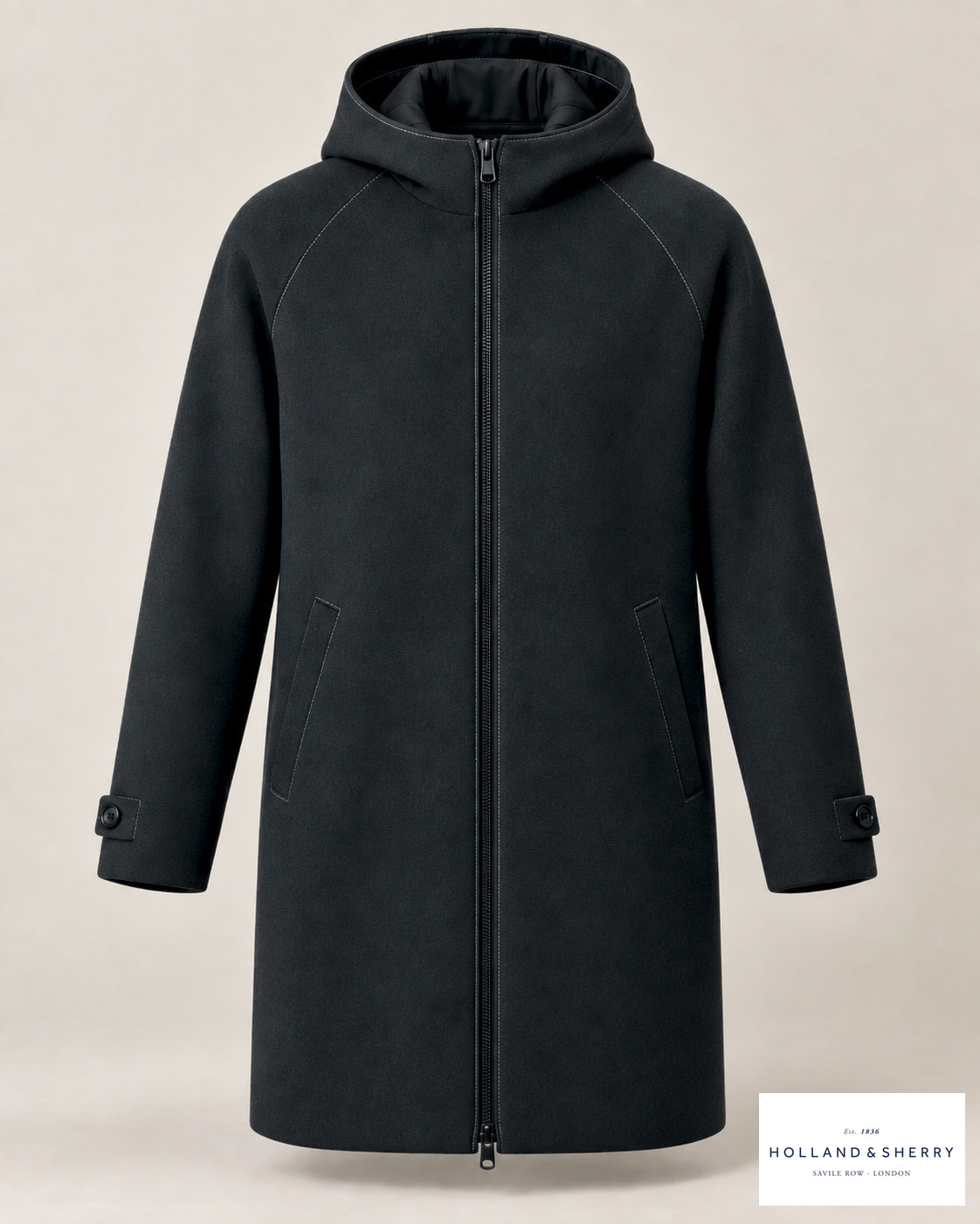 The Parka, Charcoal, Knee length, Front view.