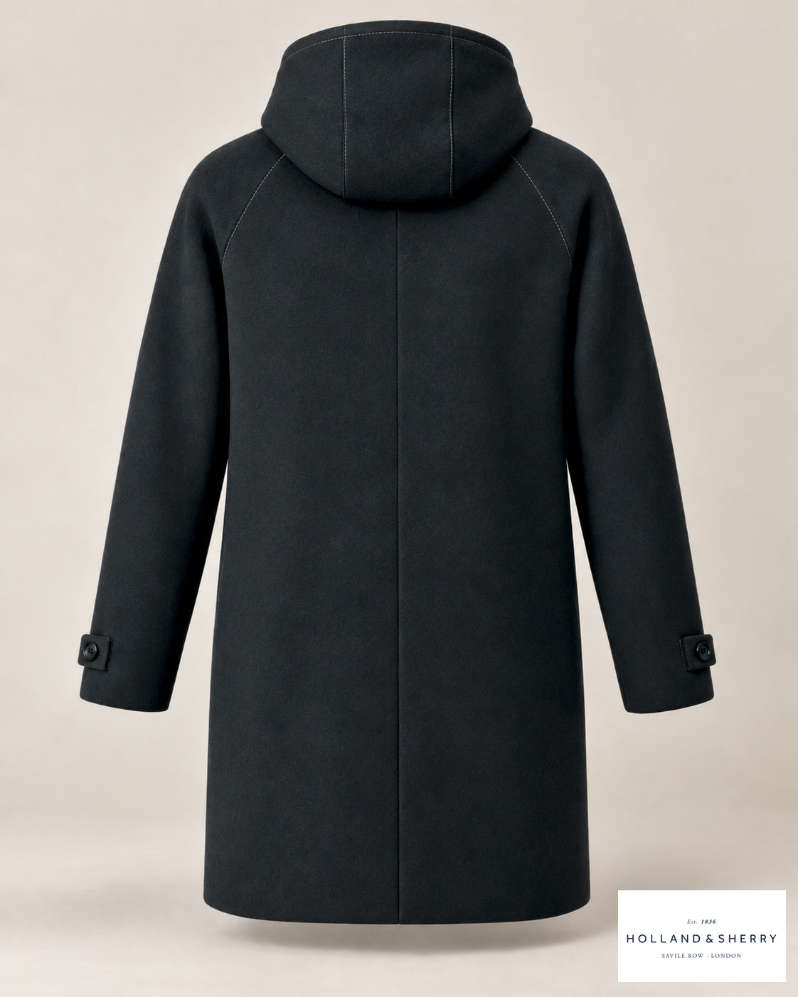 The Parka, Charcoal, Knee length, Back view.