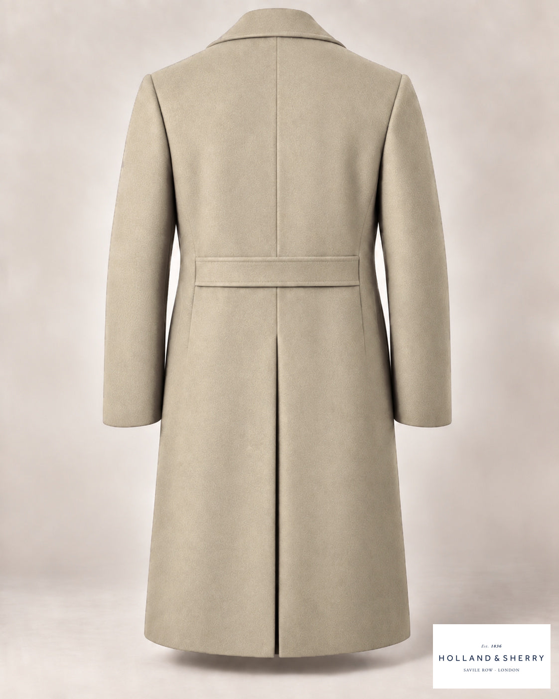 The Ulster Men, Oatmeal, Calf length, Back view.