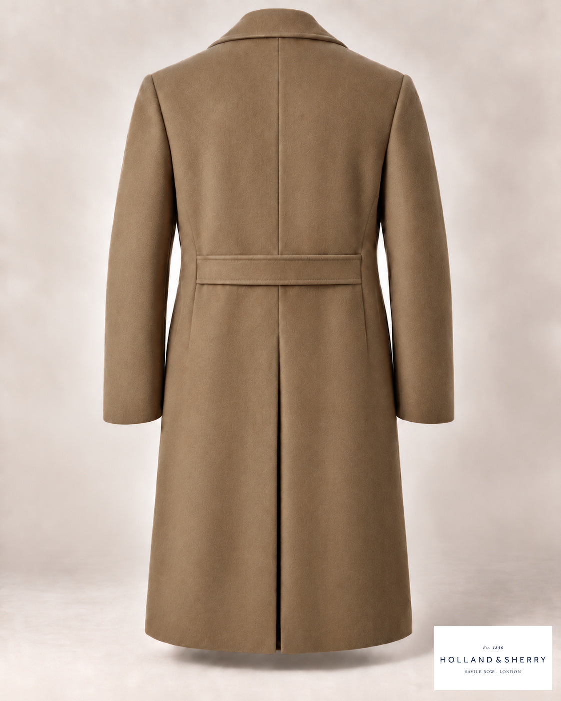 The Ulster Men, Camel, Calf length, Back view.