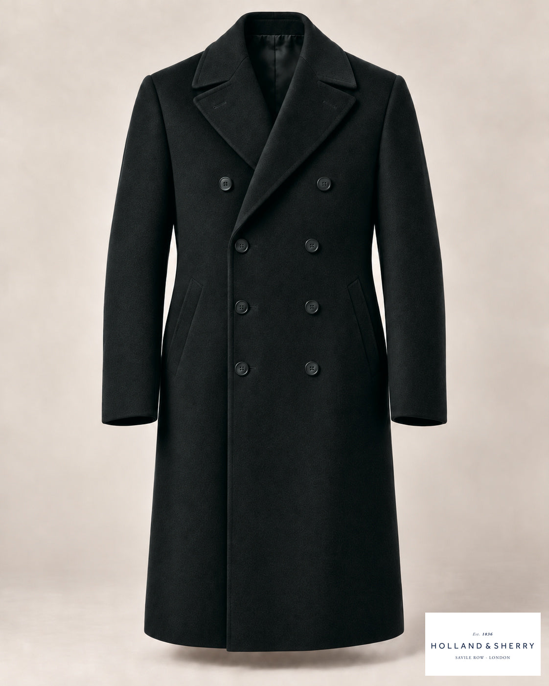 The Ulster Men, Black, Calf length, Front view.