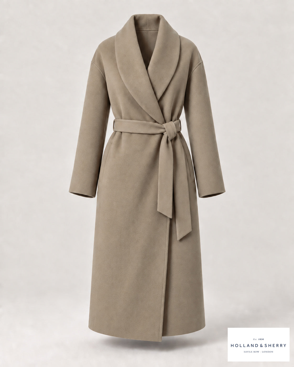 The Wrap Coat Women, Light Camel, Calf length, Front view.