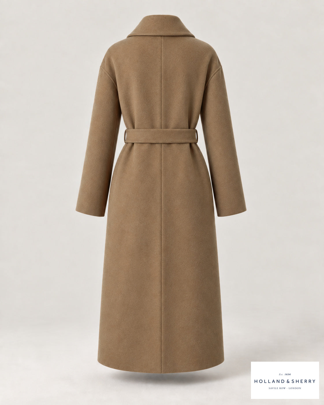The Wrap Coat Women, Camel, Calf length, Back view.