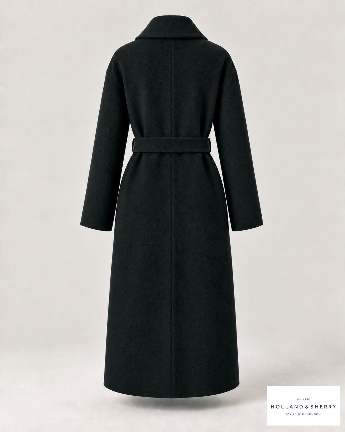 The Wrap Coat Women, Black, Calf length, Back view.