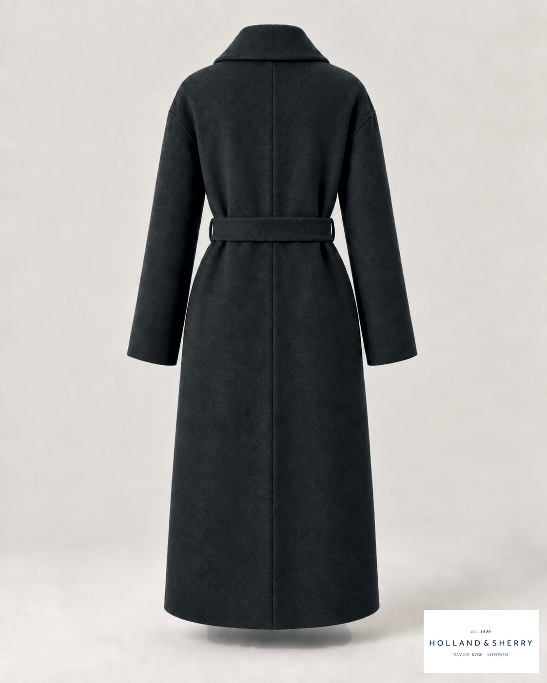The Wrap Coat Women, Charcoal, Calf length, Back view.