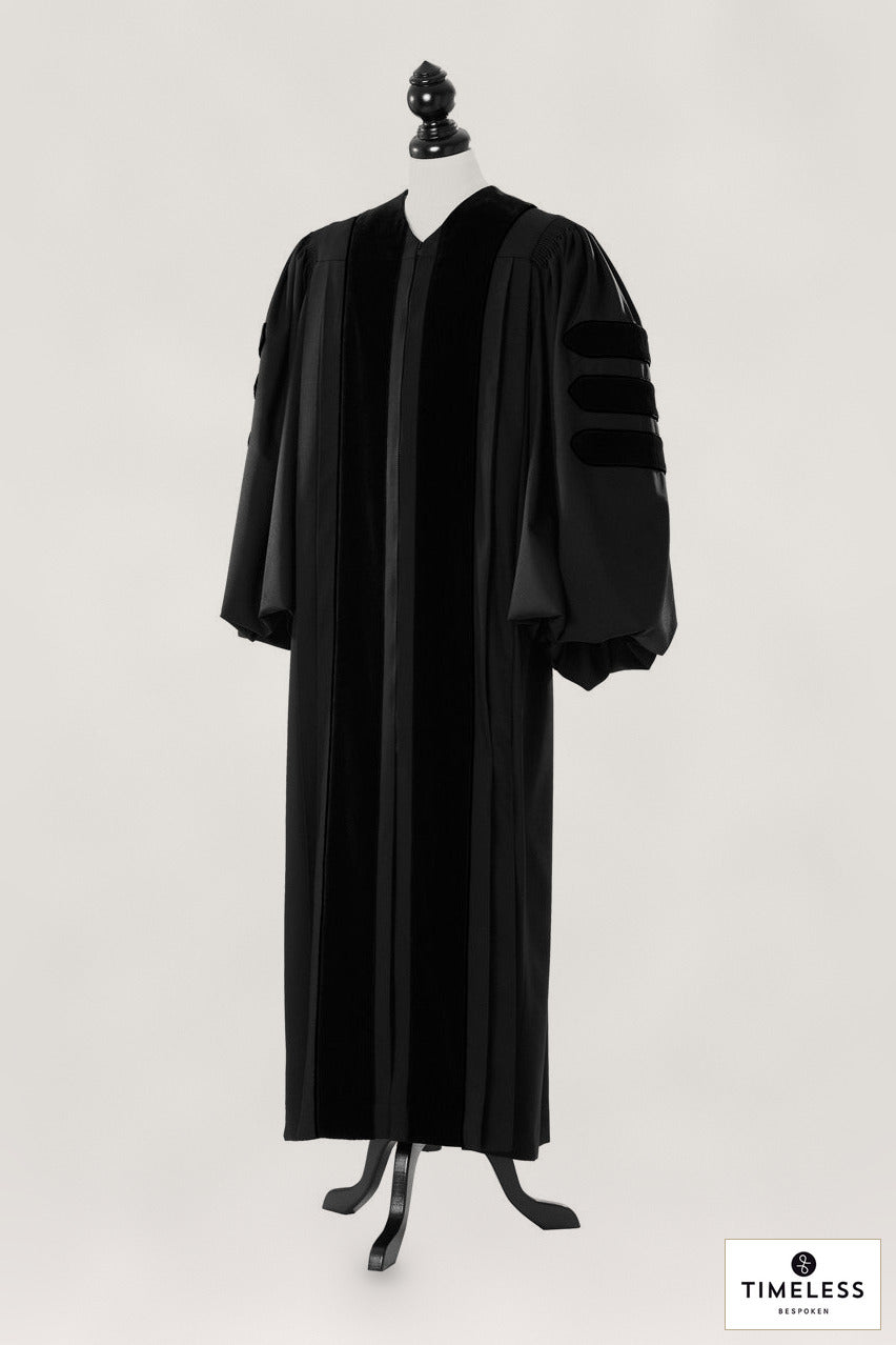 Deluxe Doctoral Academic Gown – Silver Wool / Gold Silk – original photograph with fabric logo