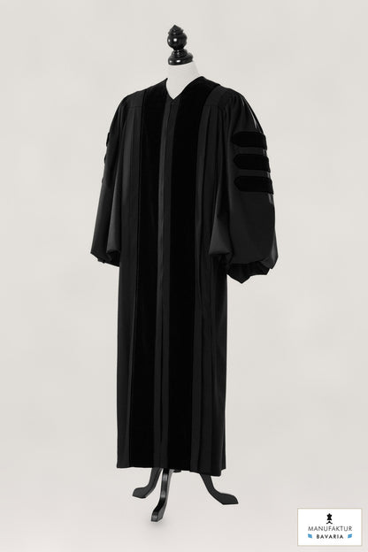 Deluxe Doctoral Academic Gown – Royal Regalia – original photograph with fabric logo