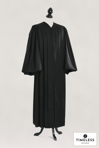 Magisterial US Judge Robe — Silver Wool / Gold Silk — studio photograph with fabric house mark