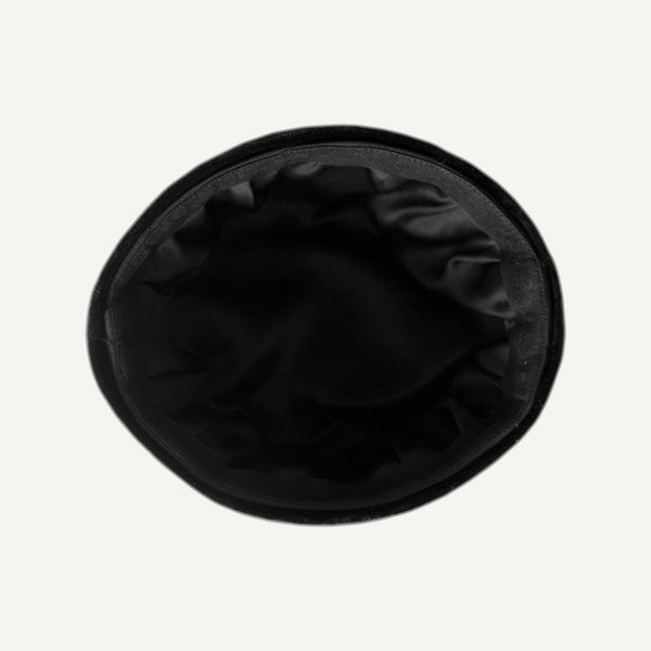 Inside of the beret: black satin lining
