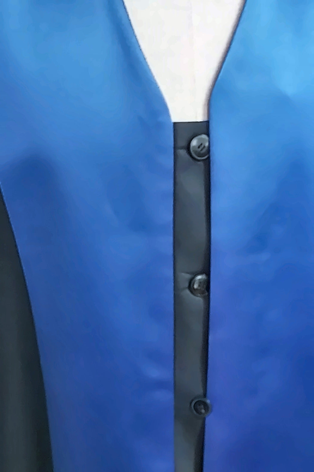 German Patent Attorney's Robe — blue facing with button placket, close-up