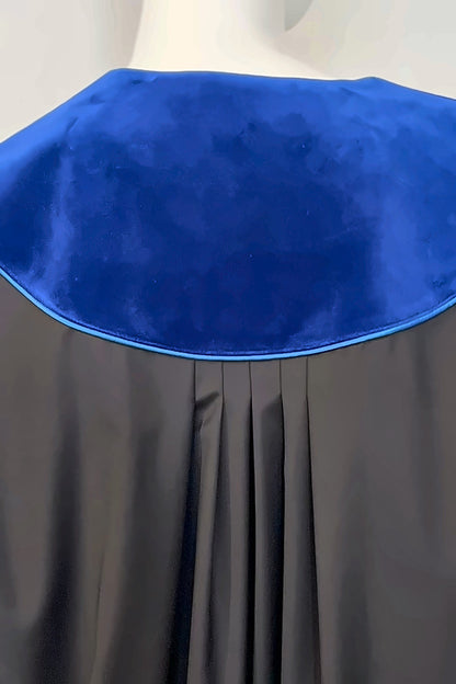 UPC First Instance Robe – Custom Tailored Judicial Robe — blue velvet collar with blue piping at the back, close-up