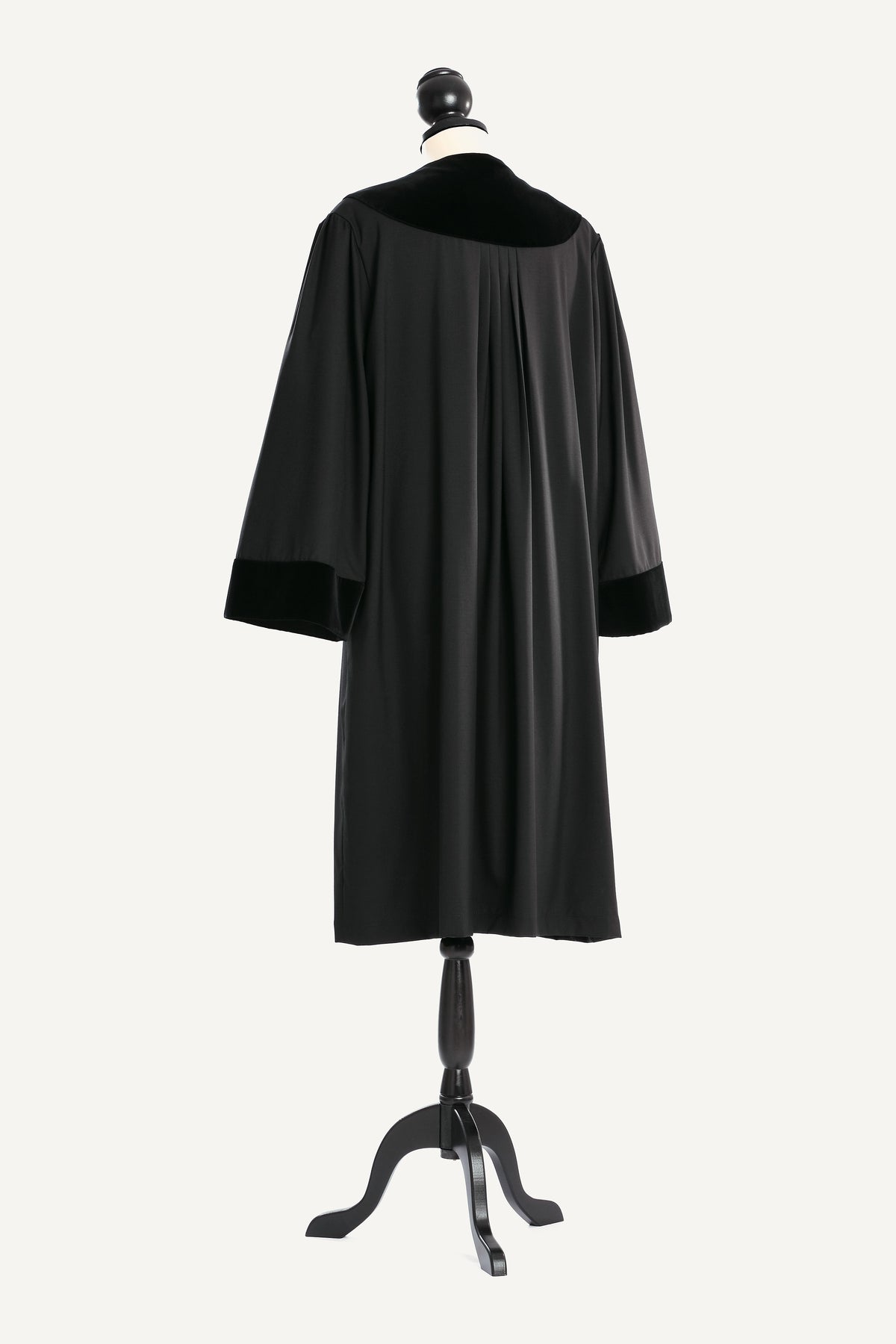 German Judge's Robe — back view on bust and stand, studio photograph