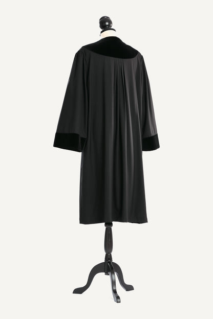 German Public Prosecutor's Robe — back view on bust and stand, studio photograph