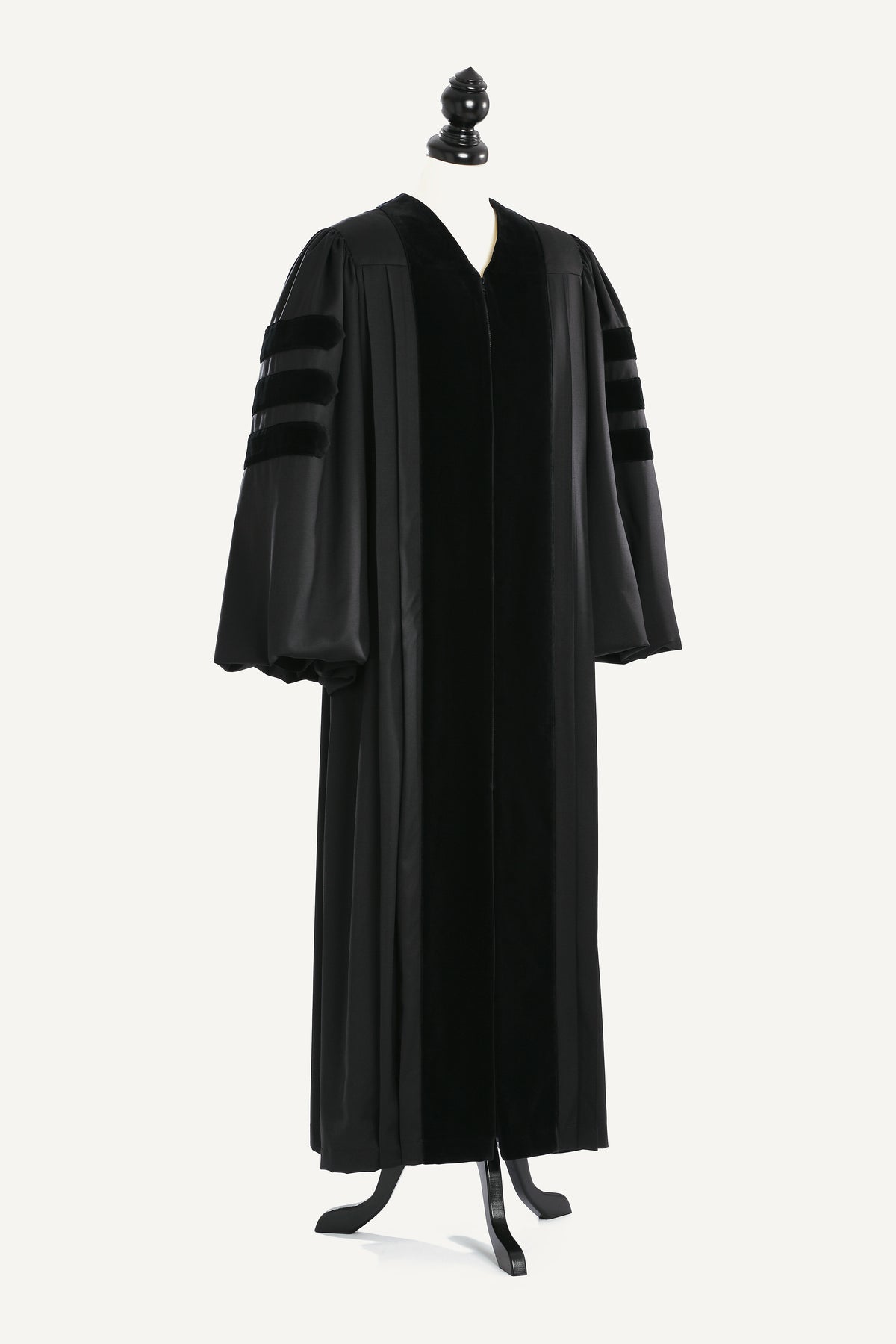 Doctoral Pulpit Robe — front view on bust and stand, studio photograph