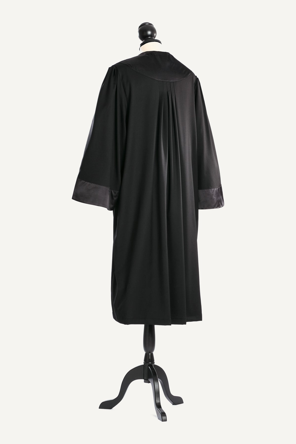 German Lawyer's Robe — back view on bust and stand, studio photograph