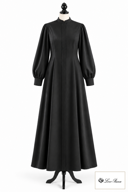 Women's preaching robe with shaping seams and a stand collar on a dress form – style visualisation · Summer Tasmanian