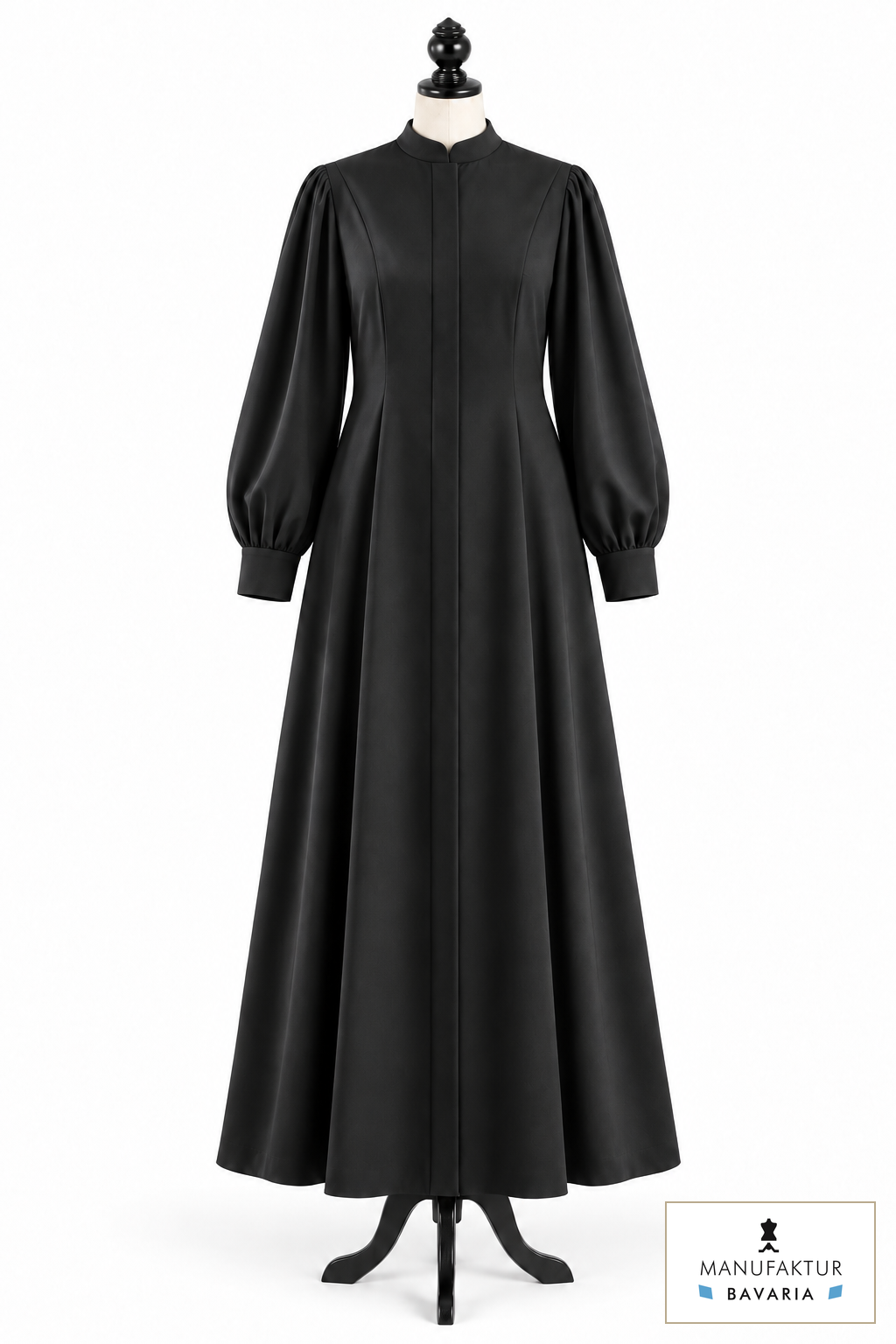 Women's preaching robe with shaping seams and a stand collar on a dress form – style visualisation · Royal Regalia