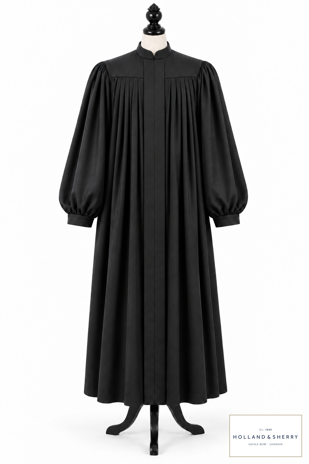 Rabbi and cantor robe with a generous silhouette, yoke and pleats on a dress form – style visualisation · Royal Mile