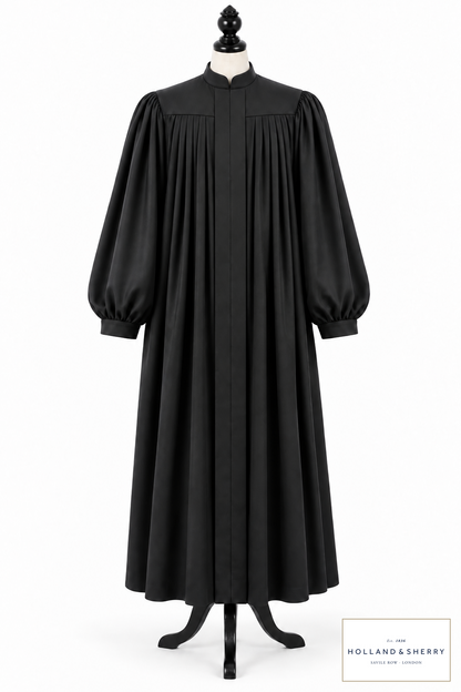 Rabbi and cantor robe with a generous silhouette, yoke and pleats on a dress form – style visualisation · Royal Mile