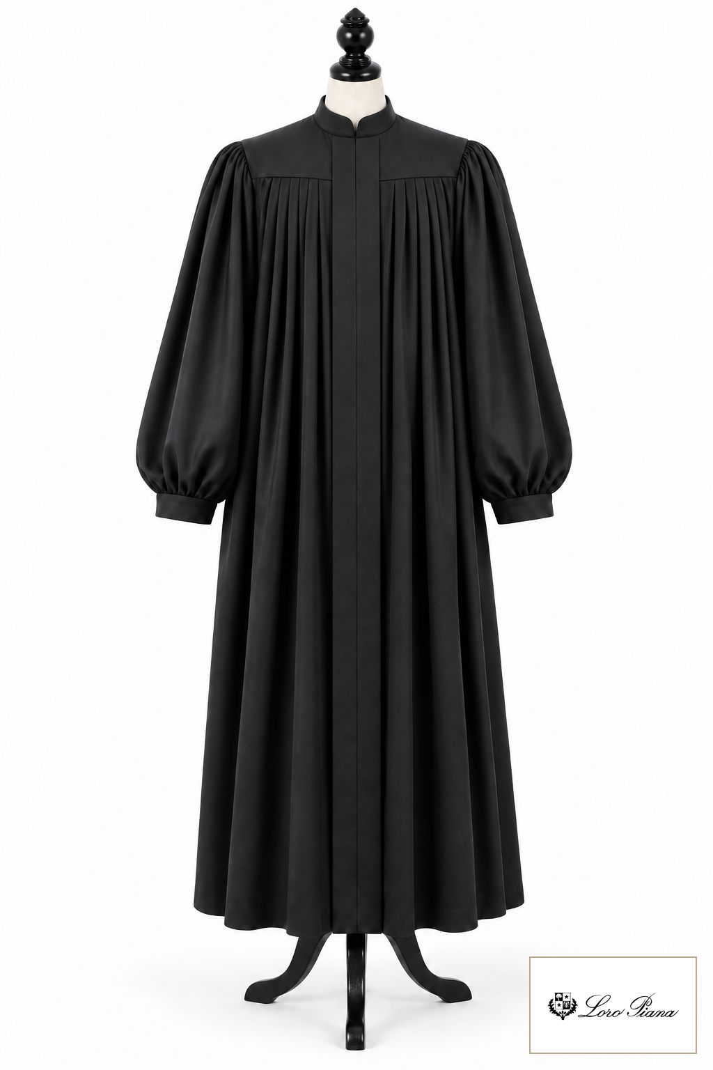 Rabbi and cantor robe with a generous silhouette, yoke and pleats on a dress form – style visualisation · Summer Tasmanian