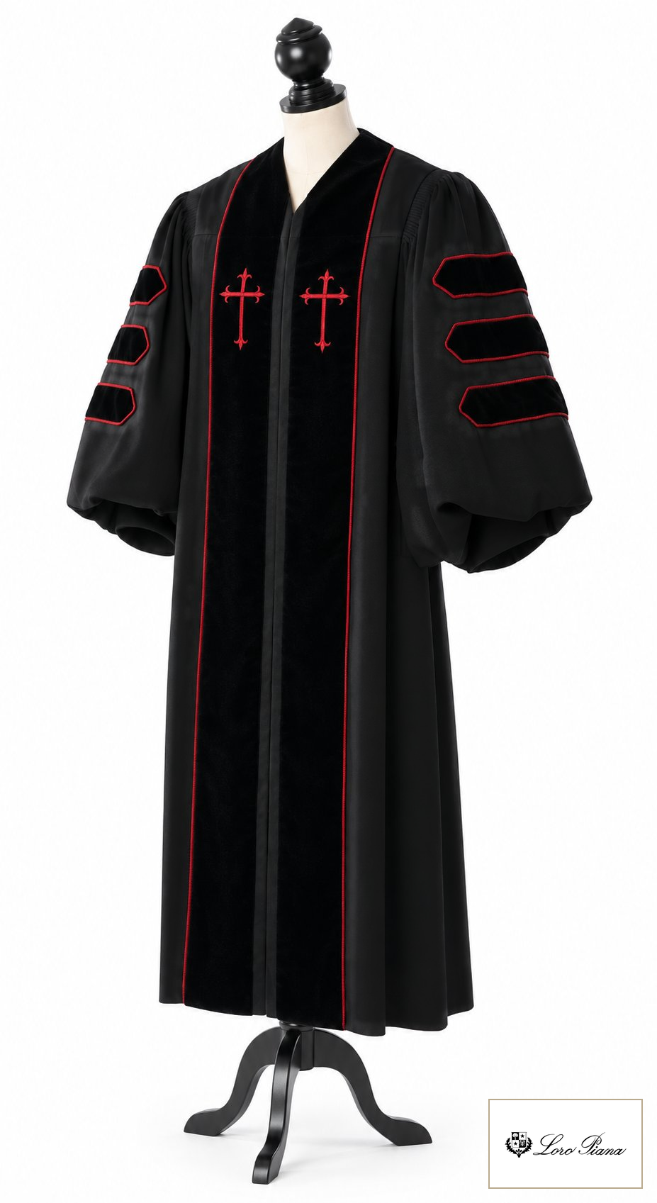 Dr. of Divinity Clergy Robe – front view with fabric logo Loro Piana