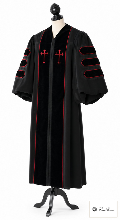 Dr. of Divinity Clergy Robe – front view with fabric logo Loro Piana