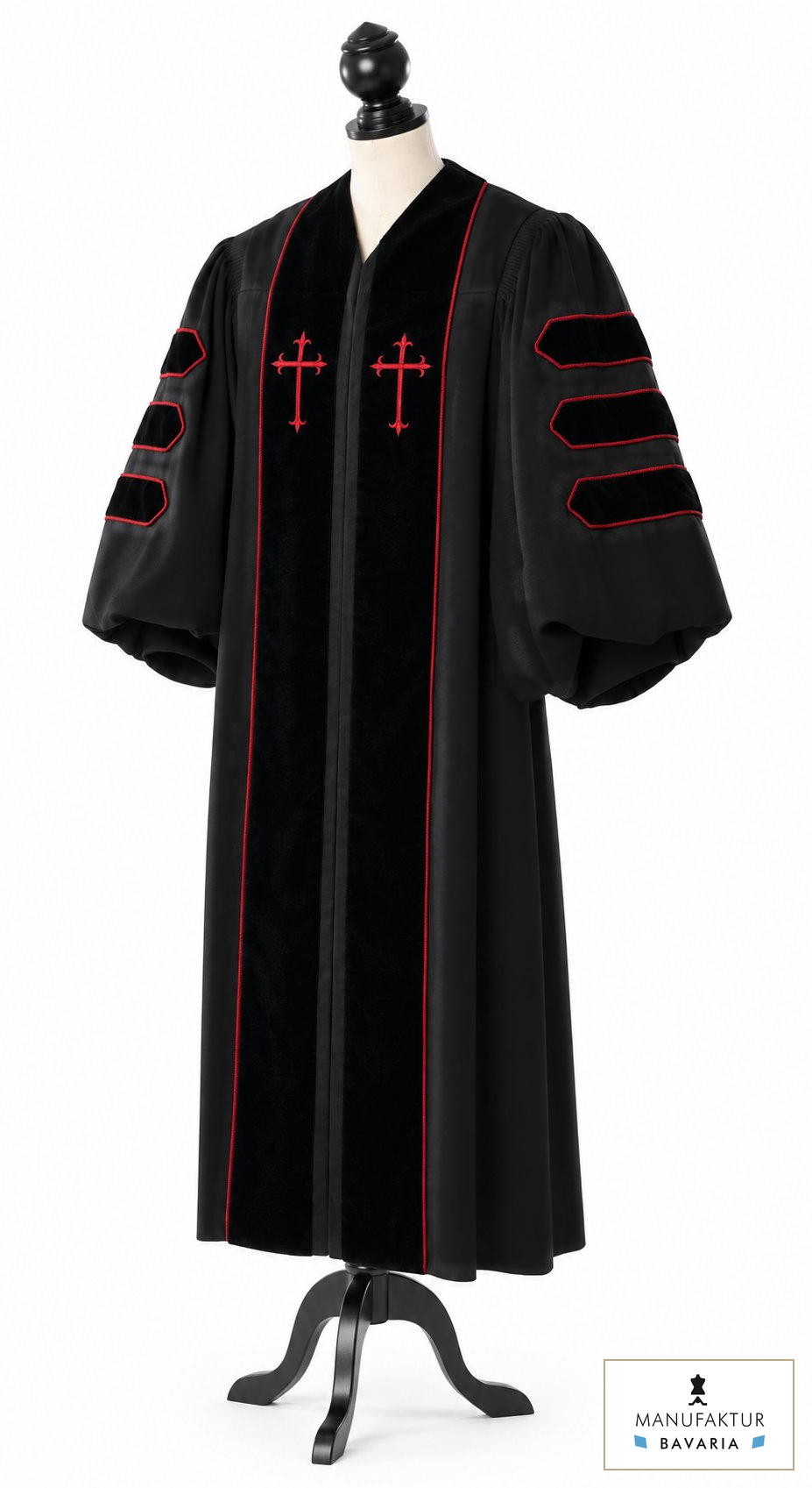 Dr. of Divinity Clergy Robe – front view with fabric logo MANUFAKTUR BAVARIA