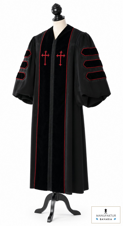 Dr. of Divinity Clergy Robe – front view with fabric logo MANUFAKTUR BAVARIA