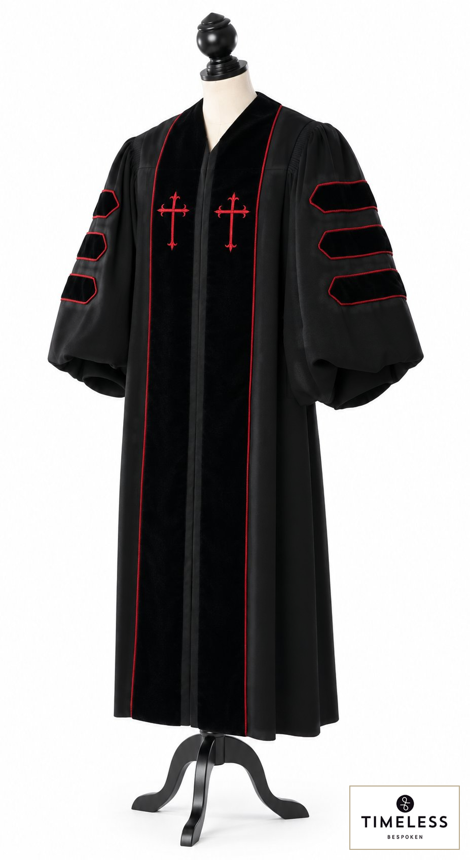 Dr. of Divinity Clergy Robe – front view with fabric logo TIMELESS | bespoken