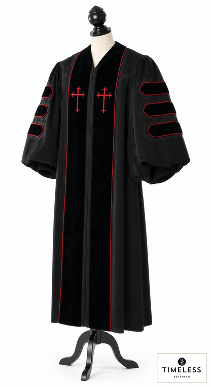 Dr. of Divinity Clergy Robe – front view with fabric logo TIMELESS | bespoken