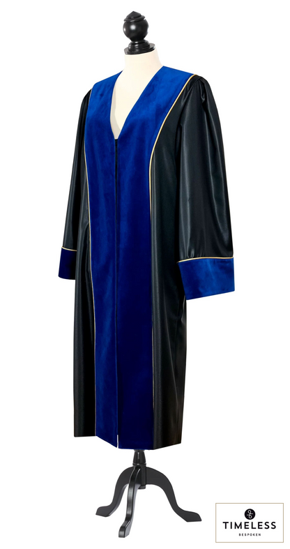 UPC Appeal Robe – Custom Tailored Judicial Robe — Silver Wool / Gold Silk — original photograph with fabric house mark
