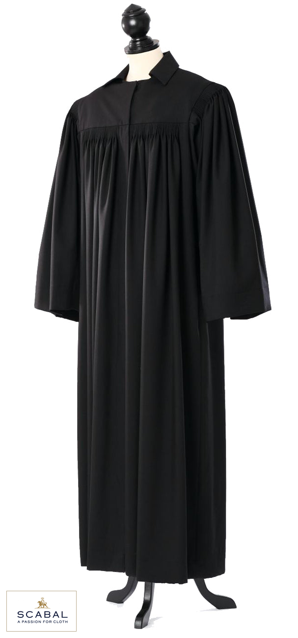 Protestant Clergy Robe – General, Prussian / Baden Form — Capri Cool Wool — original photograph with fabric house mark