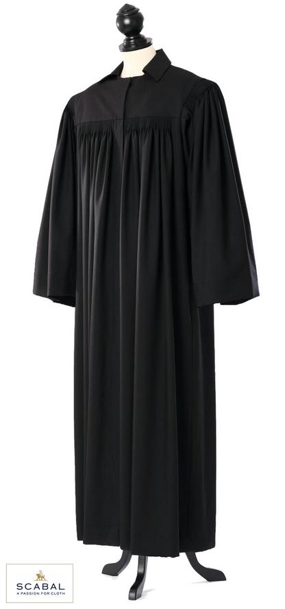 Protestant Clergy Robe – General, Prussian / Baden Form — Capri Cool Wool — original photograph with fabric house mark