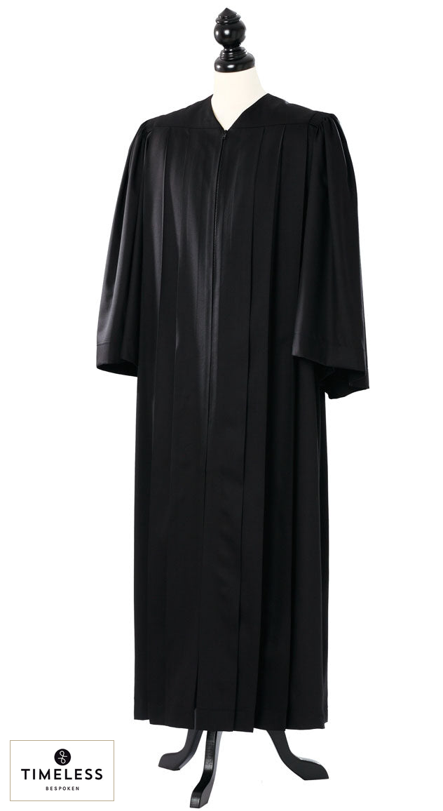 Traditional Geneva Clergy Robe — Silver Wool / Gold Silk — original photograph with fabric house mark