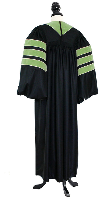 Sociology doctoral gown with velvet details, rear view